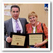 Michael Kaplen receives the 2011 Public Policy Award at the Brain Injury Association of New York State 2011 Awards Ceremony for his advocacy on behalf of victims of traumatic brain injury. On the right is Mary Hibbard, PhD, the recipient of the Champion of Hope Award