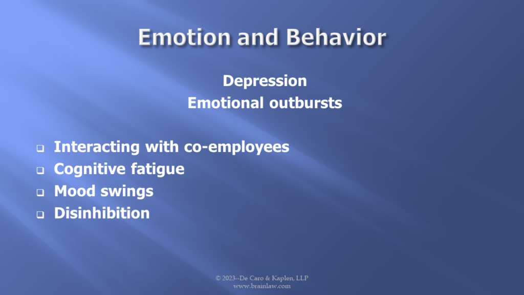 Emotional and behavioral issues after brain injury